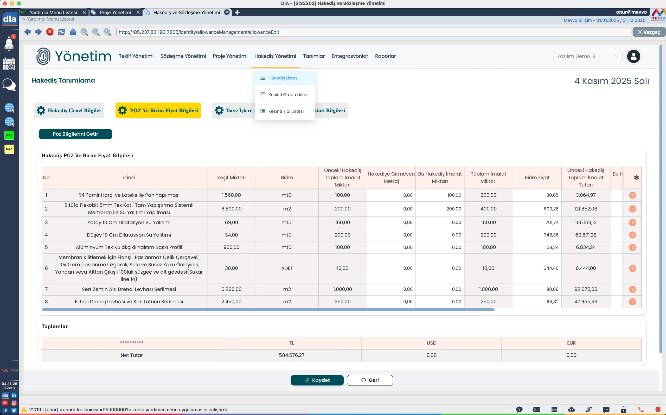 İnşaat Erp Hakediş Yönetimi