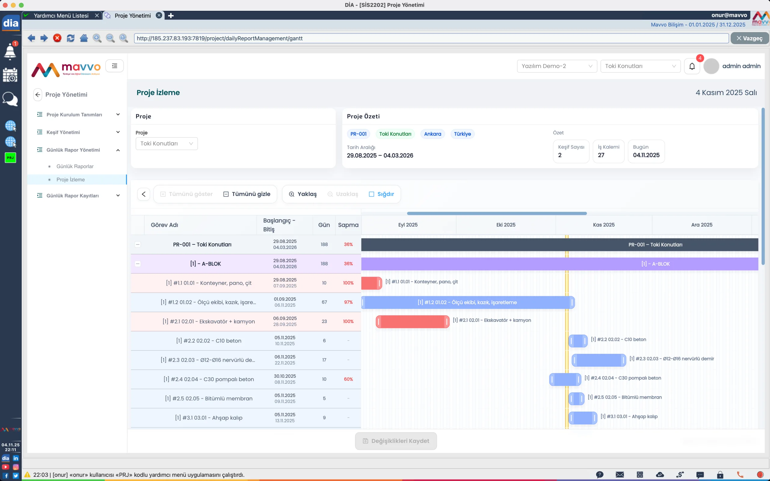 inşaat erp proje çizelgeleme