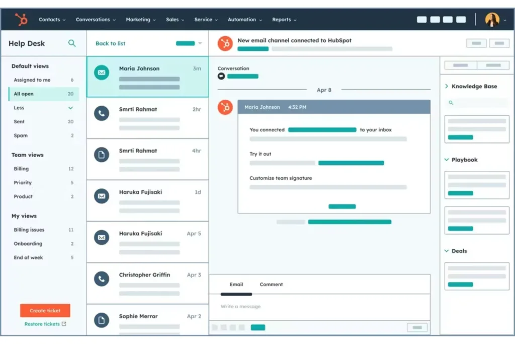 HubSpot CRM arayüzü ve öz izleme ekranı 